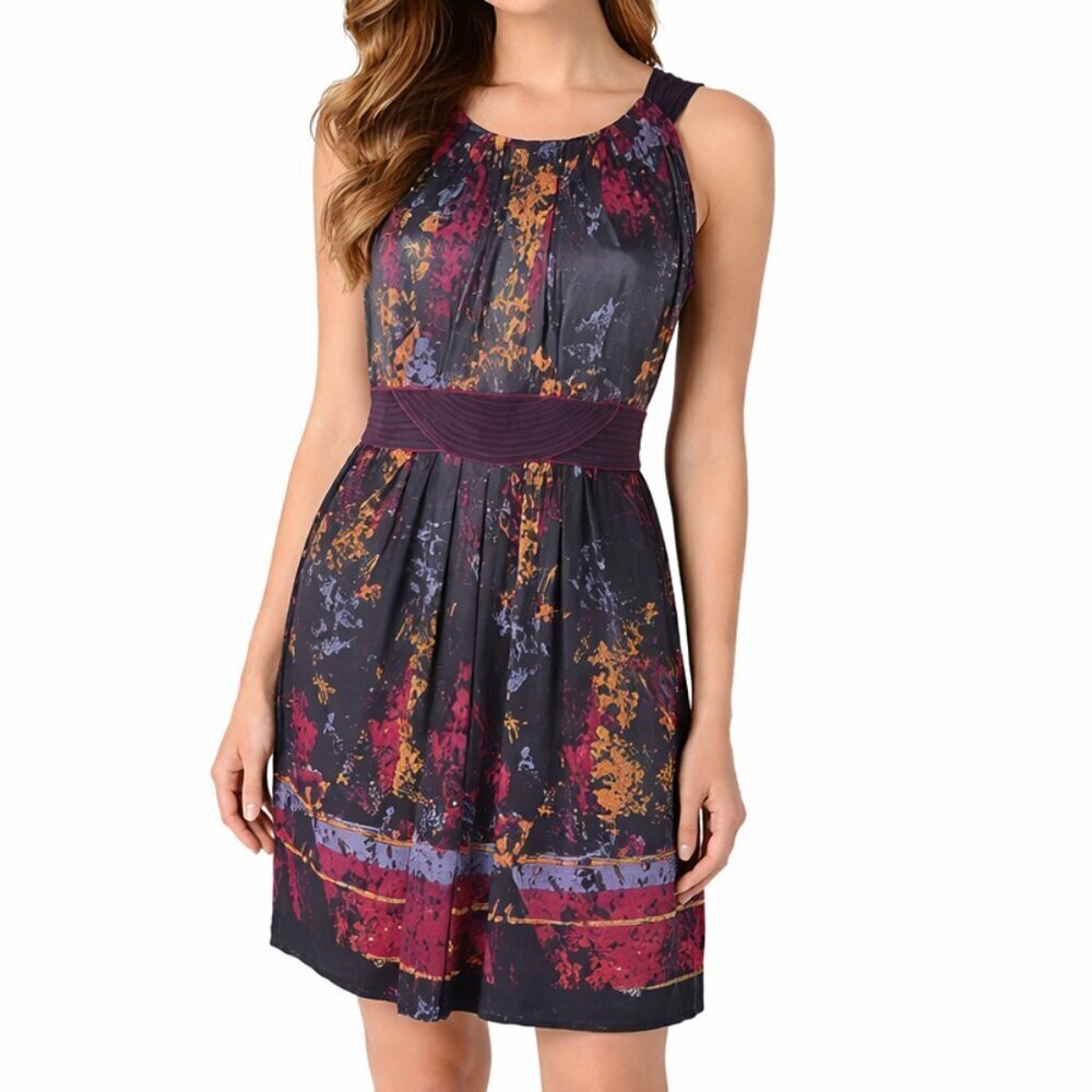 BCBGMaxAzria Halter Dress Women Size M Attached Tie Belt Sleeveless Lightweight